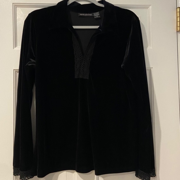 Impressions Velour Black Long Sleeve Shirt - Size Medium - Picture 7 of 9